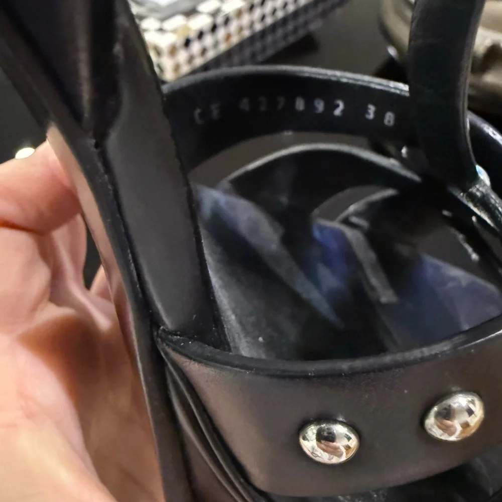 Saint Laurent TRIBUTE SILVER STUDDED Sandals RARE/ EUC - Picture 9 of 14